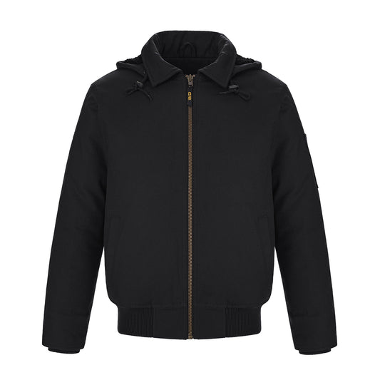 CX2 - Big Red Cotton Canvas Bomber Jacket w/ Detachable Hood - Black
