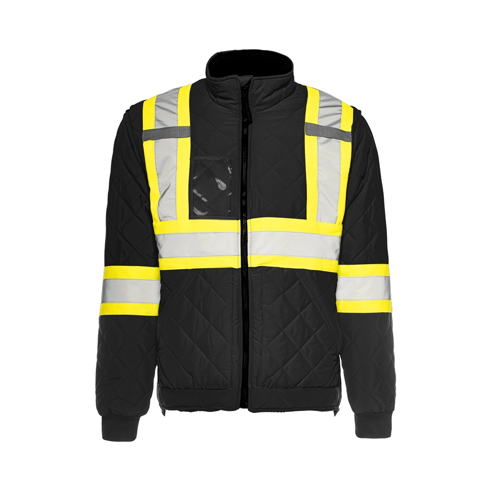 TJ1 - Hi-Vis Quilted Freezer Jacket, 4″ Refl. Tape - Black