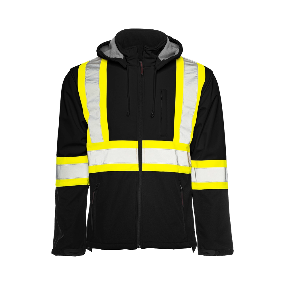 TJ2 - Soft Shell Jacket w/ Detachable Hood, 4″ Refl. Tape - Black
