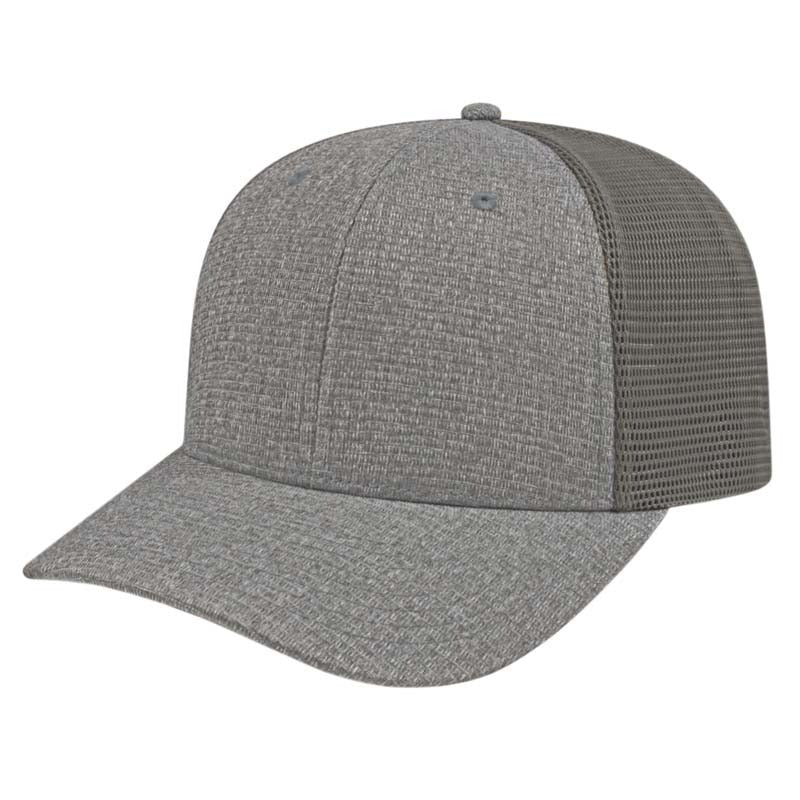 Ribbed Tri-Blend Trucker Mesh Back Cap - Heather Grey/Grey