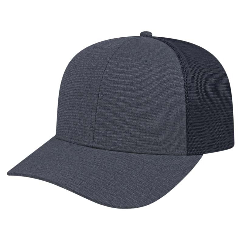 Ribbed Tri-Blend Trucker Mesh Back Cap - Heather Navy/Navy