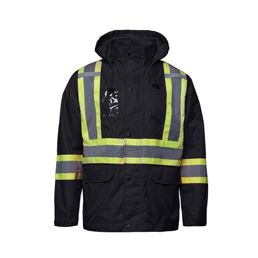 CX2 - Storm Full Length HI VIZ Raincoat with Detachable Hood - Black