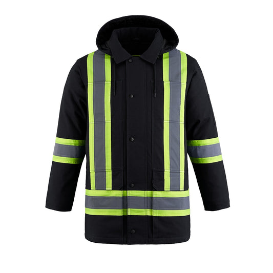 CX2 Hi-Vis - Kingpin Cotton Canvas Hi Vis Insulated Parka w/ Detachable Hood - Black