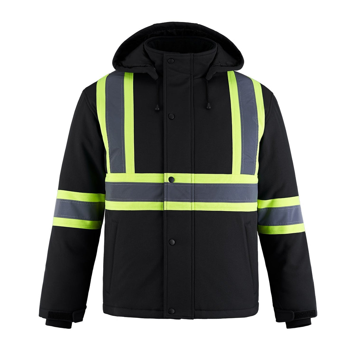 CX2 Hi-Vis - Freightliner Hi Vis Insulated Softshell Jacket w/ Detachable Hood - Black