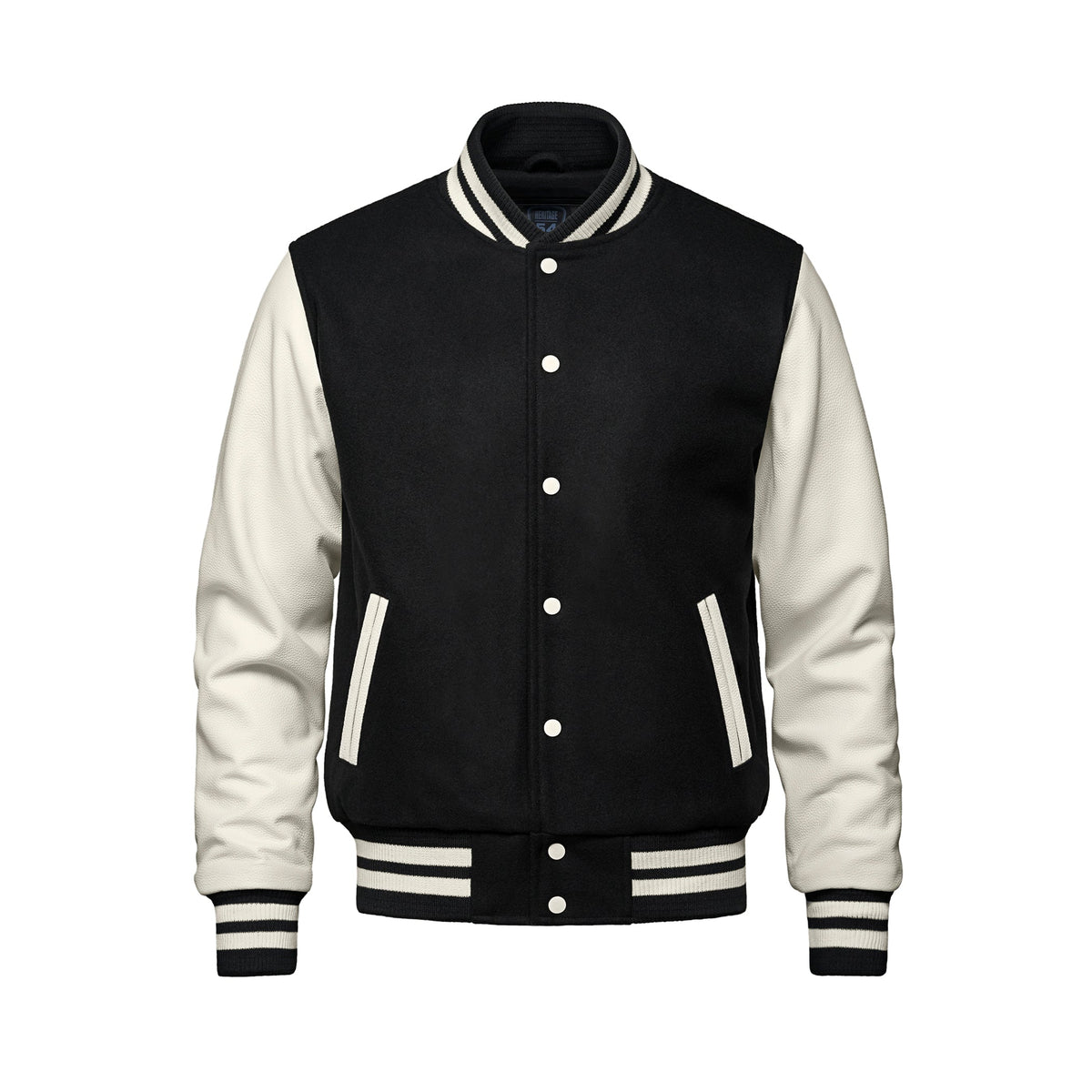 Heritage 54 - Varsity Youth Melton and Leather Varsity Jacket - Black/Bone