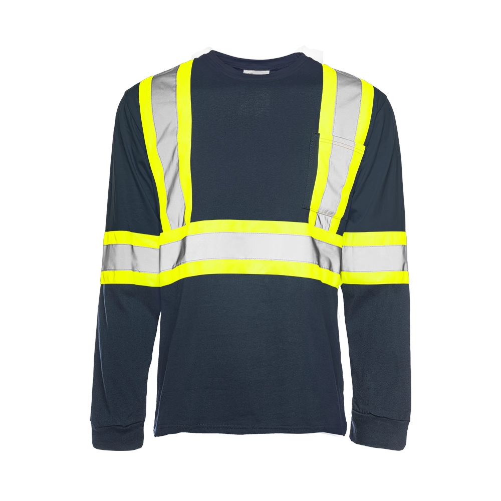 TT4 - Long Sleeve Cotton Traffic T-Shirt, 4″ Refl. Tape - Navy