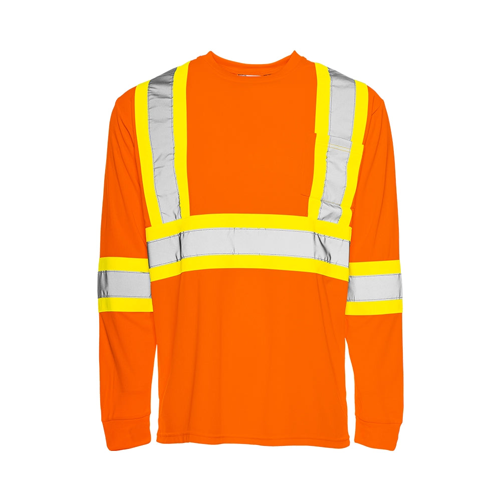 TT2 - Long Sleeve Polyester Traffic T-Shirt, 4″ Refl. Tape