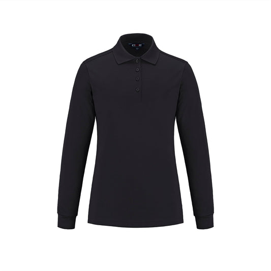 CX2 - Birdie Ladies Long Sleeve Pique Mesh Polo - Black