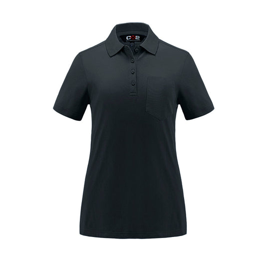 CX2 - Caddy Ladies Pique Mesh Polo w/ Pocket - Black