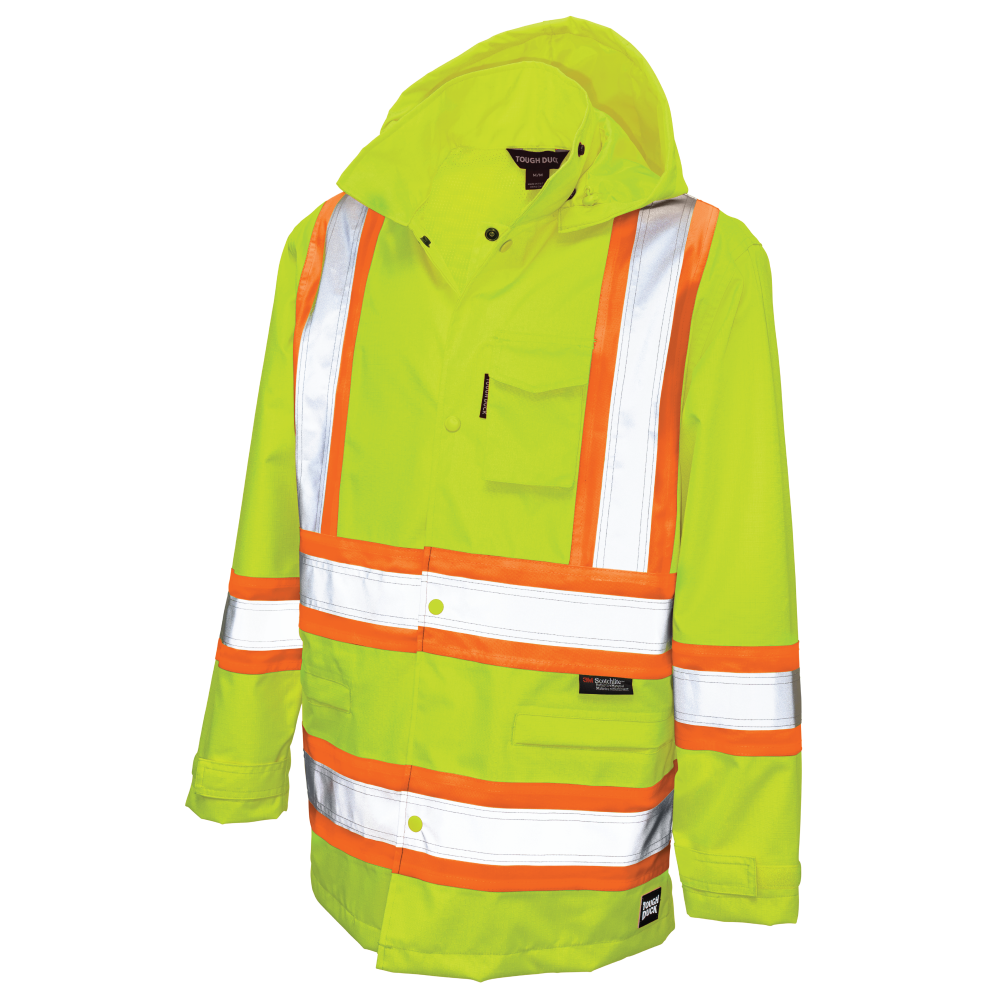 Tough Duck - Ripstop Safety Rain Jacket - Fluorescent Green