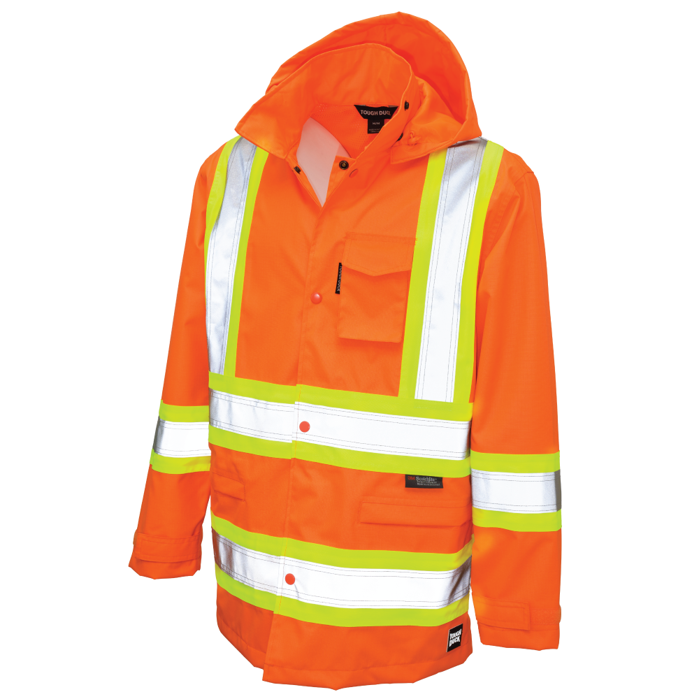 Tough Duck - Ripstop Safety Rain Jacket - Fluorescent Orange