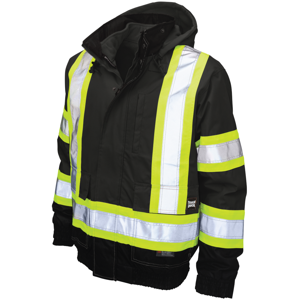 Tough Duck - Poly Oxford 3-In-1 Safety Bomber With Fleece Liner - Black
