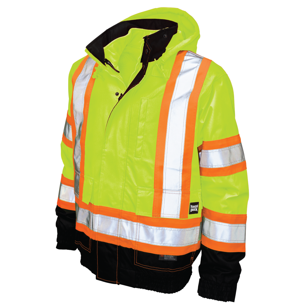 Tough Duck - Poly Oxford 3-In-1 Safety Bomber With Fleece Liner - Fluorescent Green