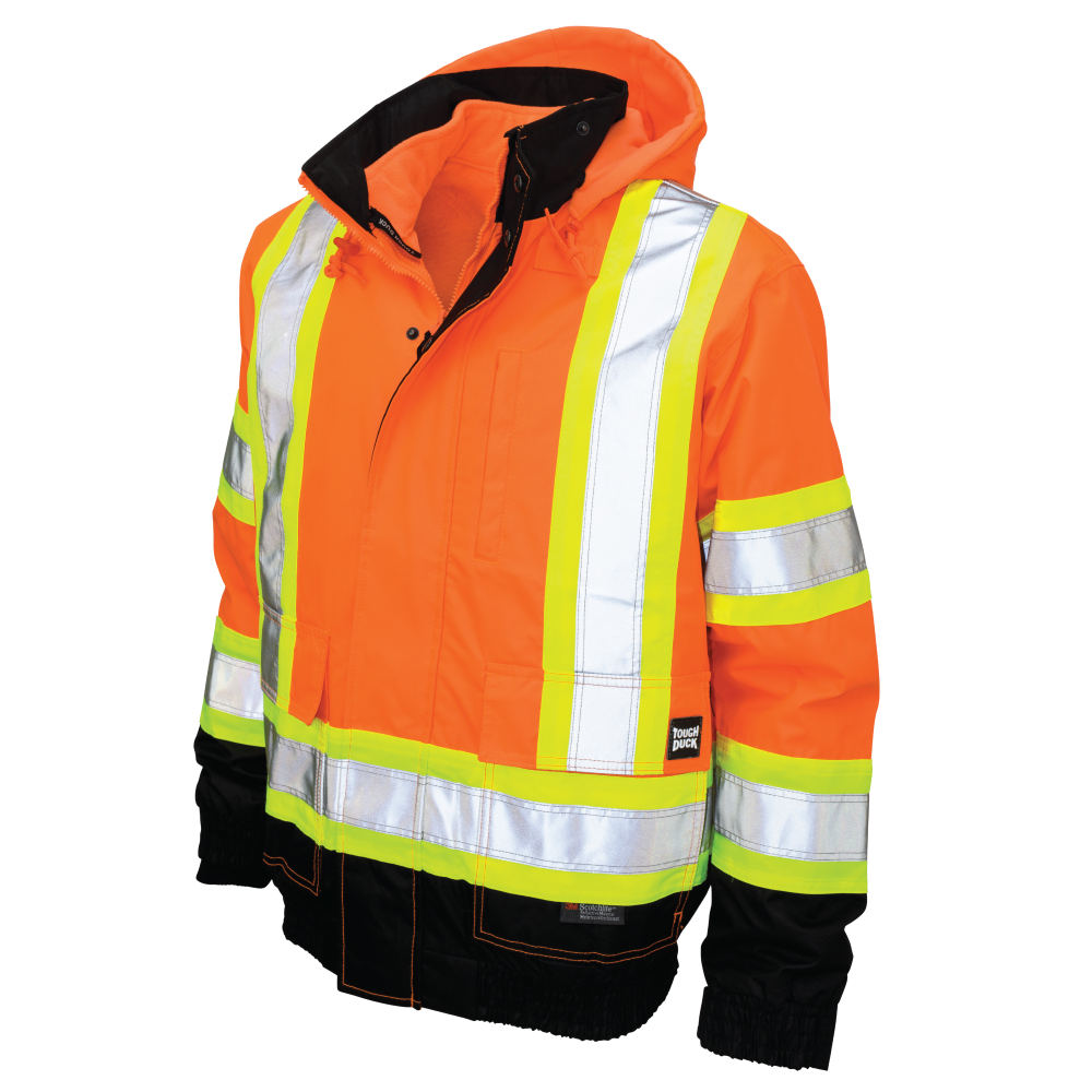 Tough Duck - Poly Oxford 3-In-1 Safety Bomber With Fleece Liner - Fluorescent Orange