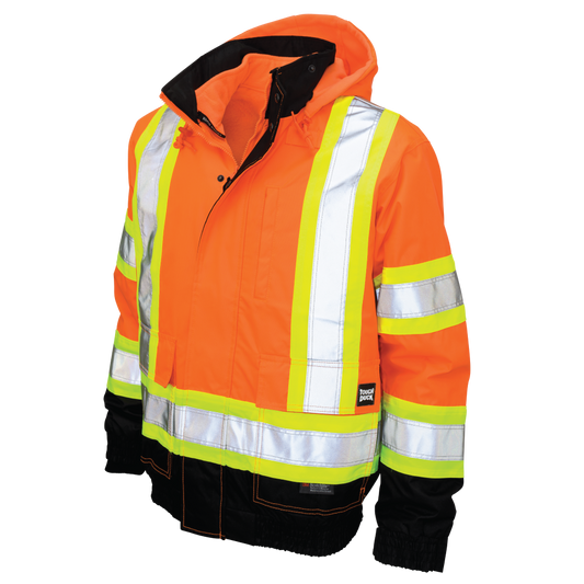 Tough Duck - Poly Oxford 3-In-1 Safety Bomber With Fleece Liner - Fluorescent Orange