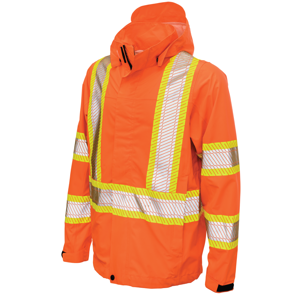 Tough Duck - Packable Ripstop Safety Rain Jacket - Fluorescent Orange