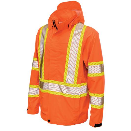 Tough Duck - Packable Ripstop Safety Rain Jacket - Fluorescent Orange