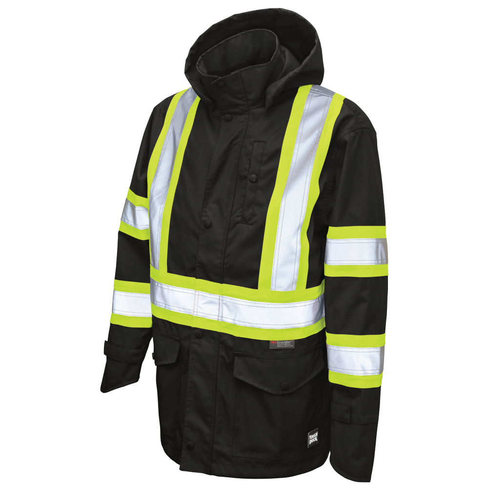 Tough Duck - Premium Ripstop Safety Rain Jacket - Black