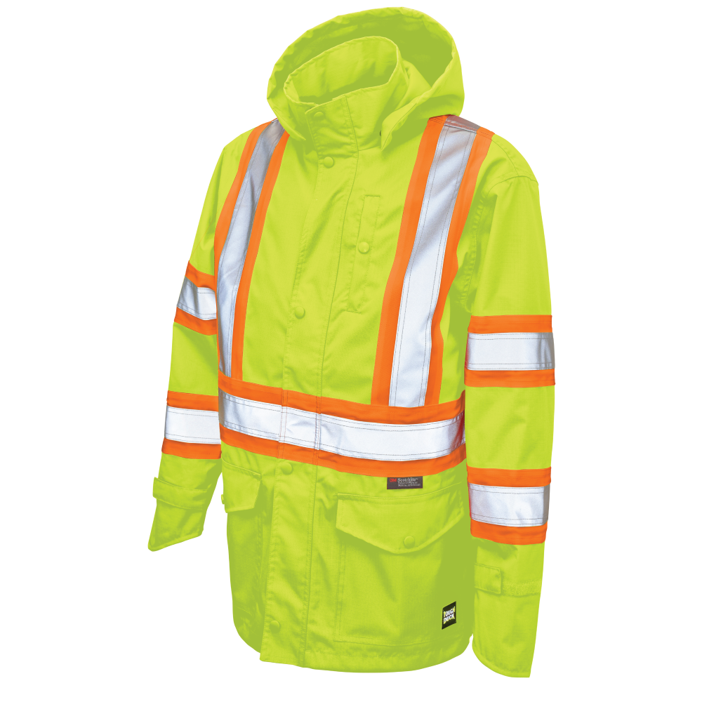 Tough Duck - Premium Ripstop Safety Rain Jacket - Fluorescent Green