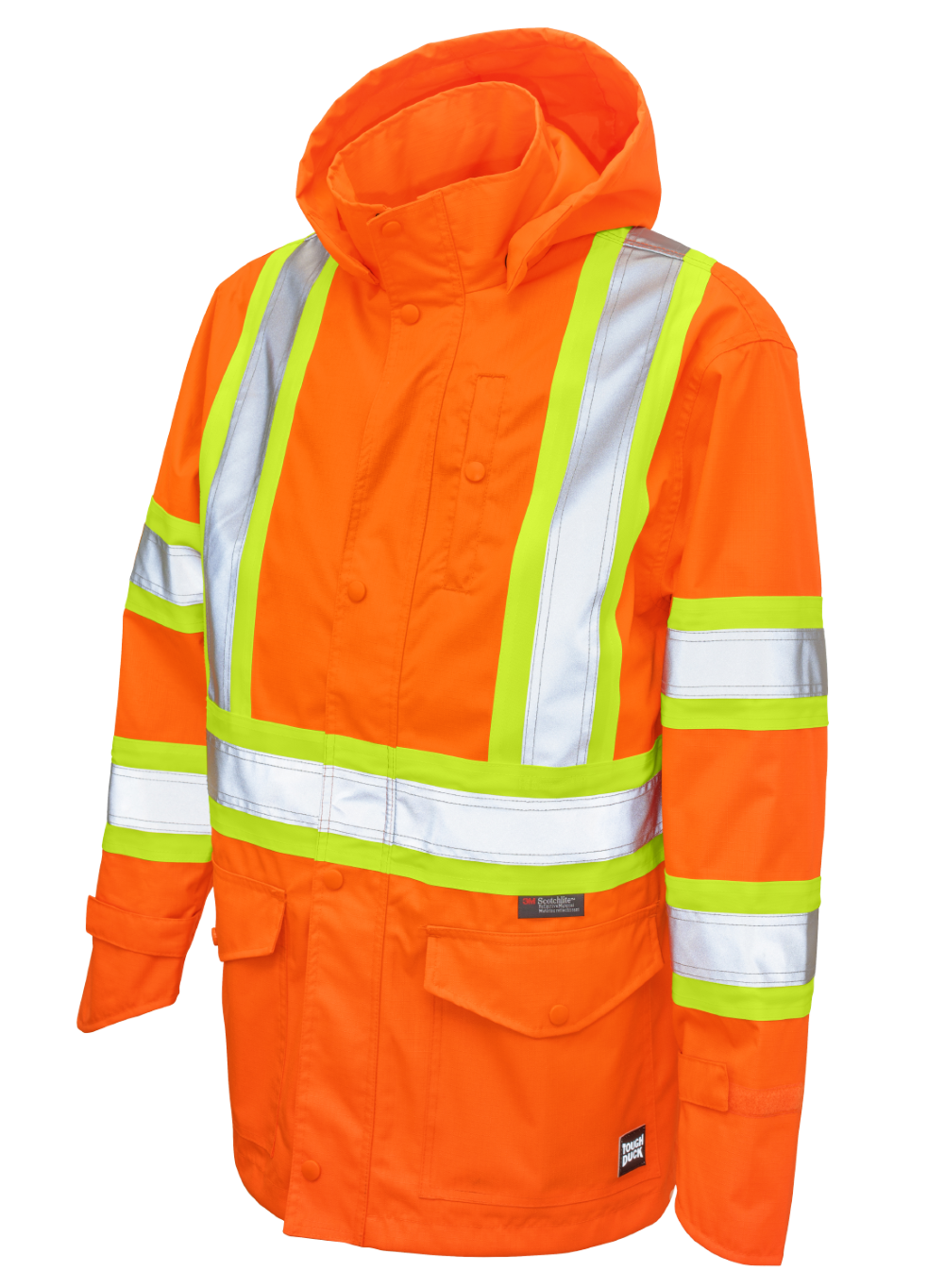 Tough Duck - Premium Ripstop Safety Rain Jacket - Fluorescent Orange