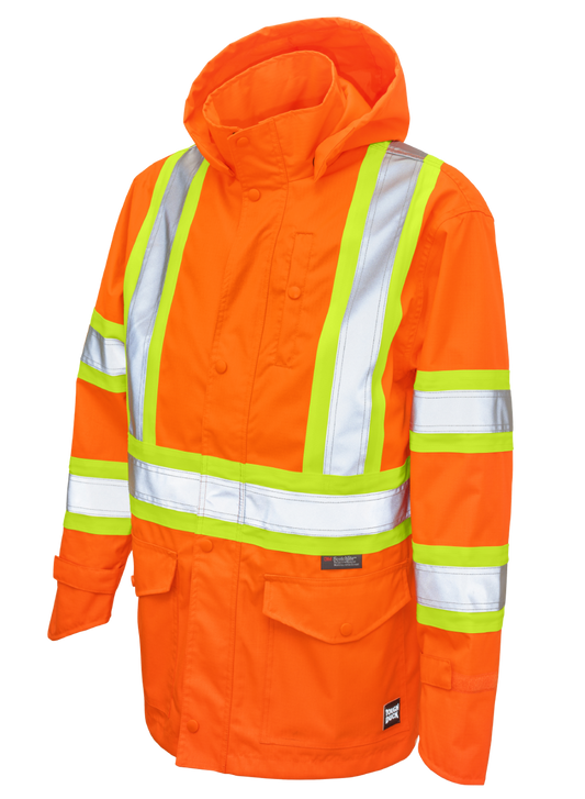 Tough Duck - Premium Ripstop Safety Rain Jacket - Fluorescent Orange
