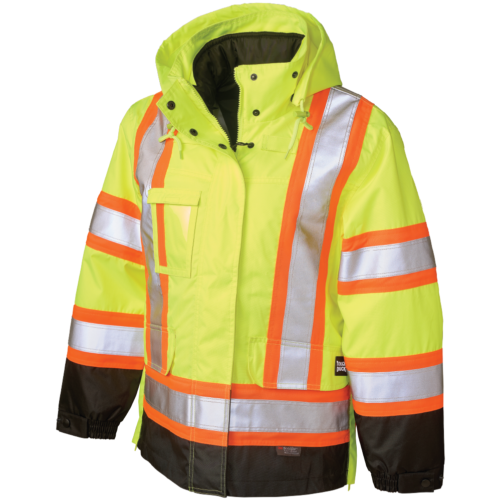 Tough Duck - Women's Poly Oxford 5-In-1 Safety Jacket - Fluorescent Green