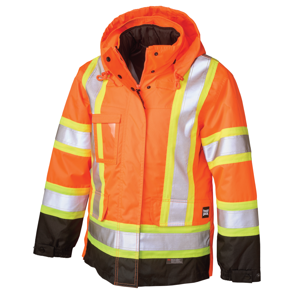 Tough Duck - Women's Poly Oxford 5-In-1 Safety Jacket - Fluorescent Orange