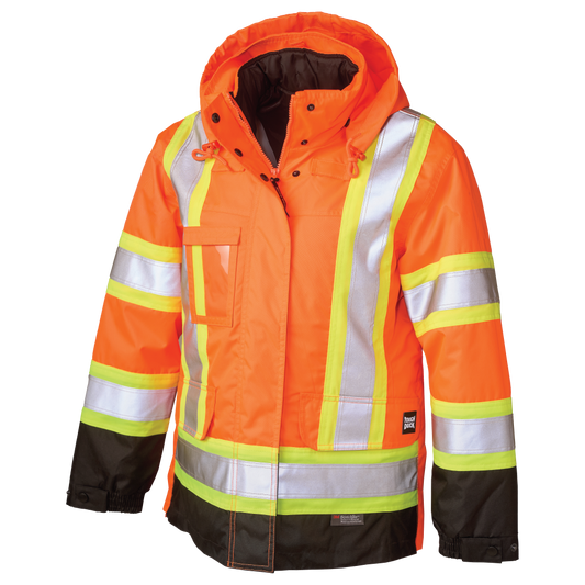 Tough Duck - Women's Poly Oxford 5-In-1 Safety Jacket - Fluorescent Orange