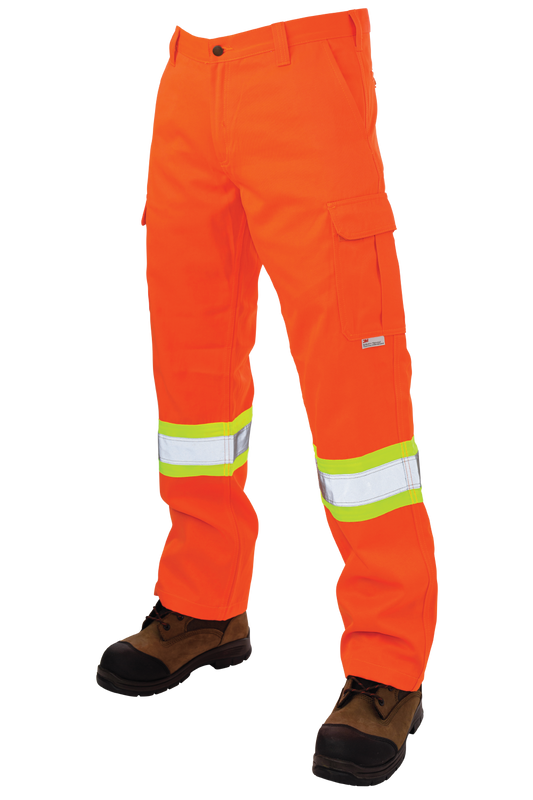 Tough Duck - Relaxed-Fit Twill Safety Cargo Work Pant - Fluorescent Orange