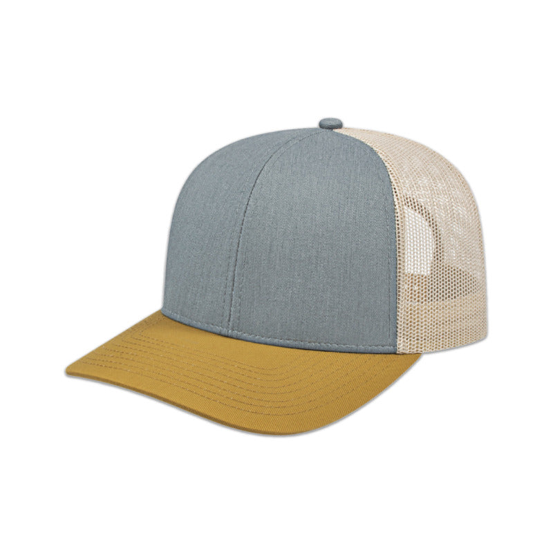 Poly/Cotton Mesh Back Cap - Heather/Amber/Stone
