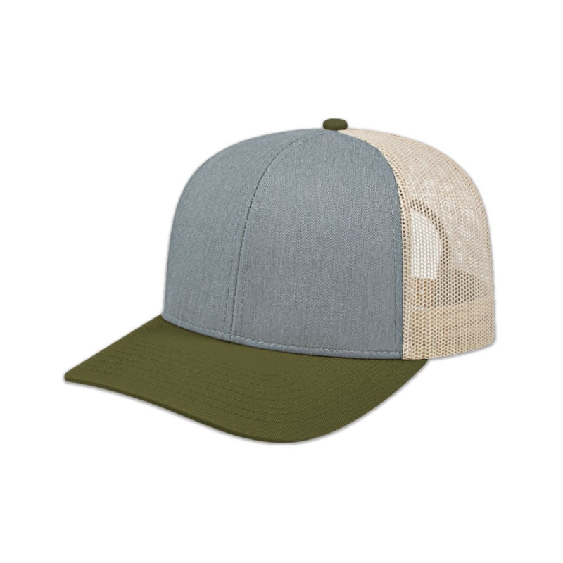 Poly/Cotton Mesh Back Cap - Heather/Loden/Stone