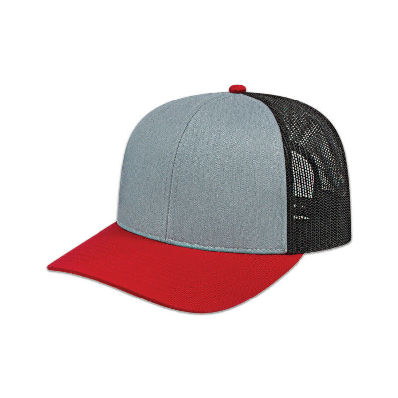 Poly/Cotton Mesh Back Cap - Heather/Red/Black
