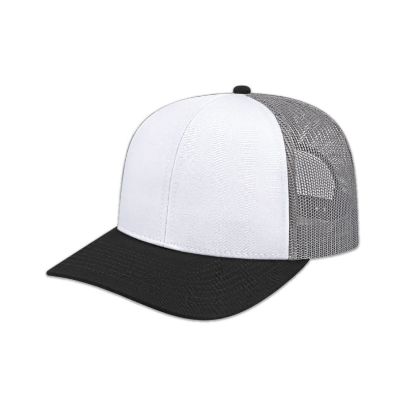 Poly/Cotton Mesh Back Cap - White/Black/Grey