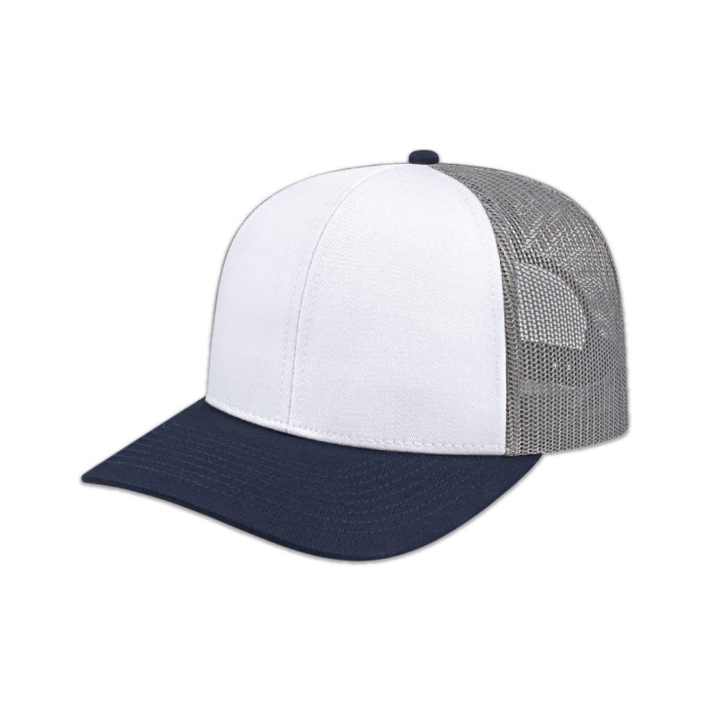 Poly/Cotton Mesh Back Cap - White/Navy/Grey
