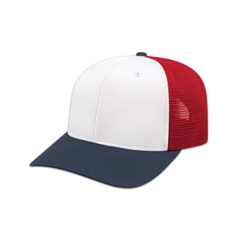 Flexfit 110® Trucker Mesh Back Cap - White/Navy/Red
